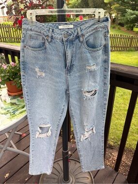 Love Light Blue Distressed Mom Jeans